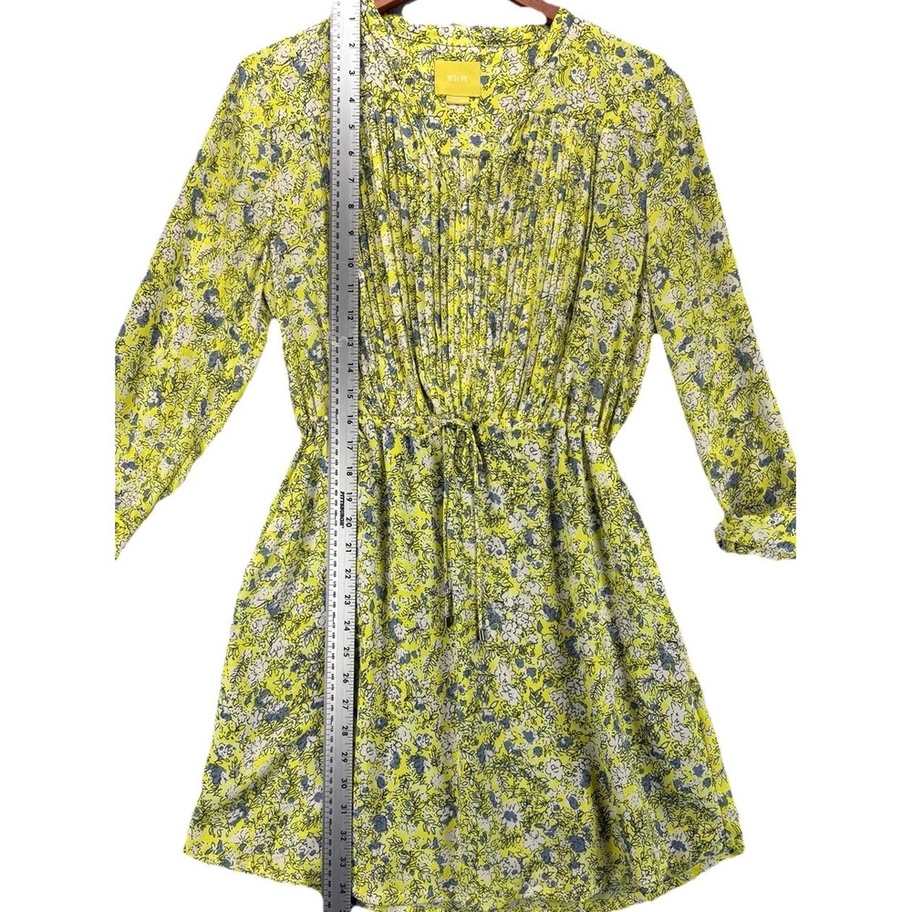 Anthro Maeve Galen Floral Dress Yellow Blue Boho Mini Sz S Pockets Sheer Coastal - Picture 15 of 16